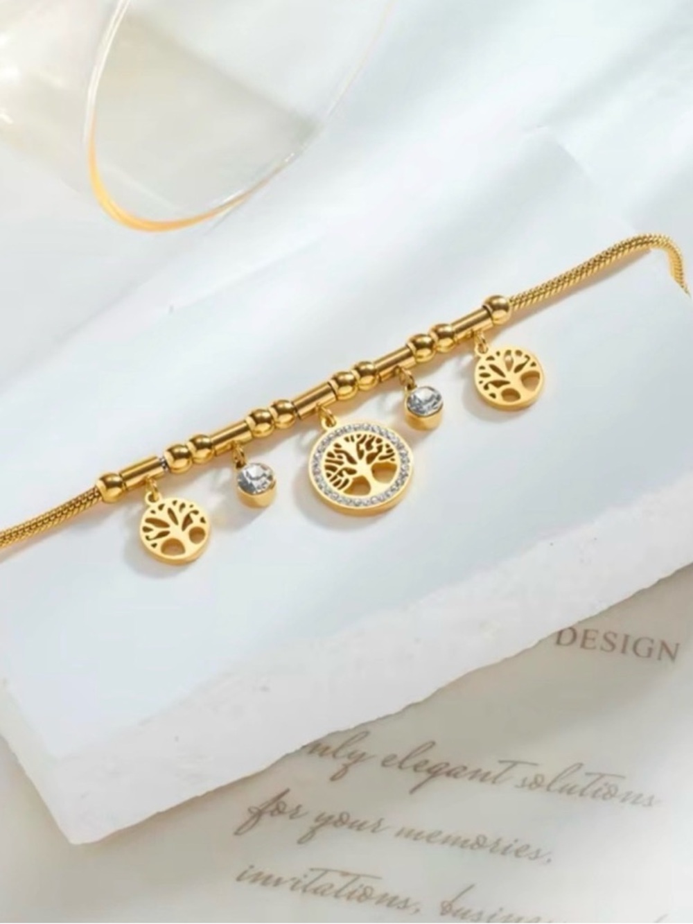 Bracelet 18K Gold Stainless Steel Tree of Life Charm Bracelet